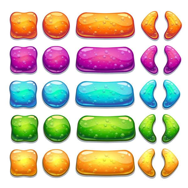 Botones de jalea de dibujos animados coloridos con burbujas dentro — Vector de stock