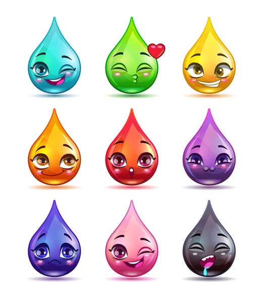 Desenhos animados bonitos personagens de gota colorida —  Vetores de Stock