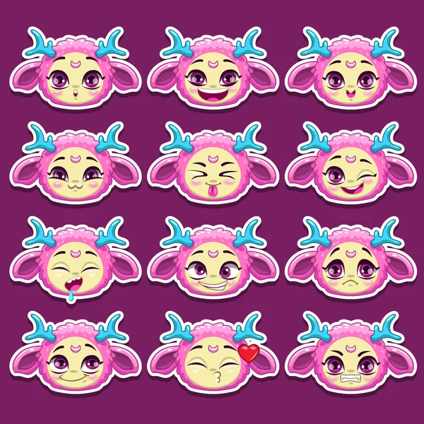 Funny cartoon pink girl monster emotions set — Stock Vector