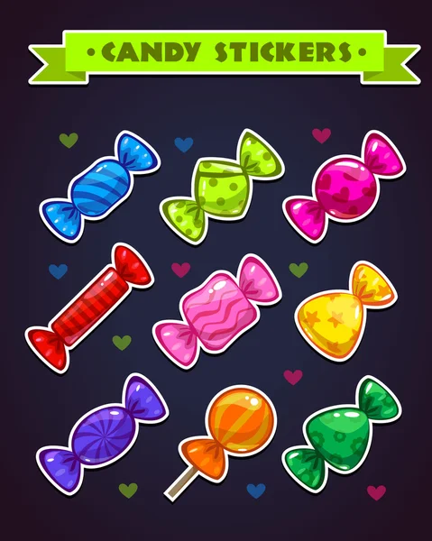 Funny bright candy stickers set — Stock Vector