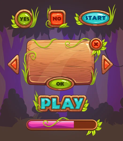 Cartoon interface utilisateur de jeu en bois — Image vectorielle