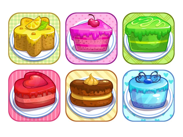 App-Symbole mit bunten süßen Kuchen — Stockvektor