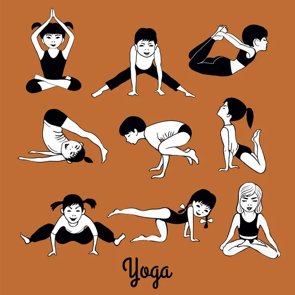 Un conjunto de niños Yoga 1 — Vector de stock
