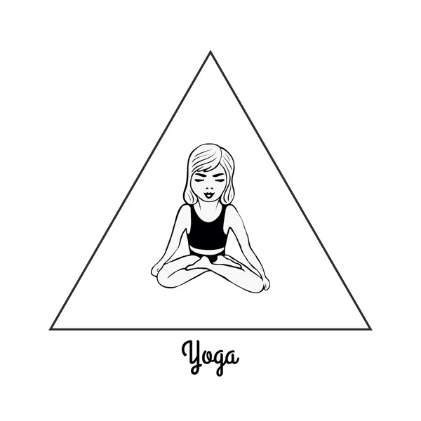 Chica en pose de yoga sentado en una pirámide — Vector de stock