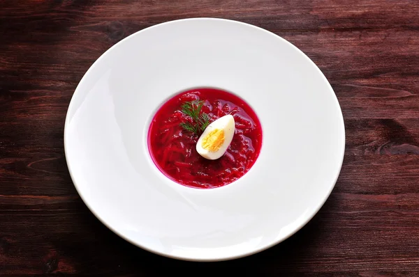 Cold summer soup from boiled beets and eggs