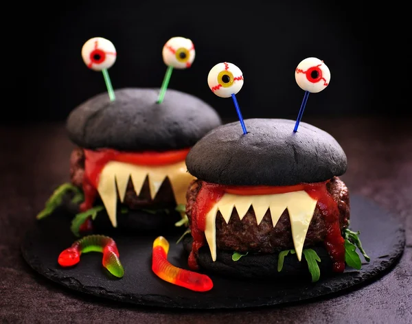 Burgers monsters for Halloween celebration. — Stock Photo, Image