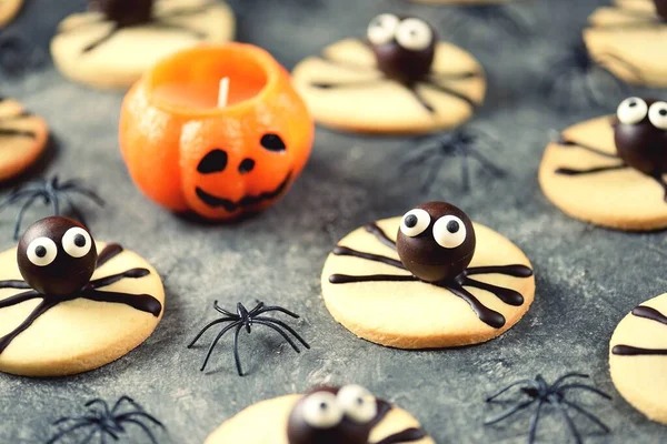 Halloween Pók Cookie Aranyos Kezeli Halloween Gyerekek Party — Stock Fotó