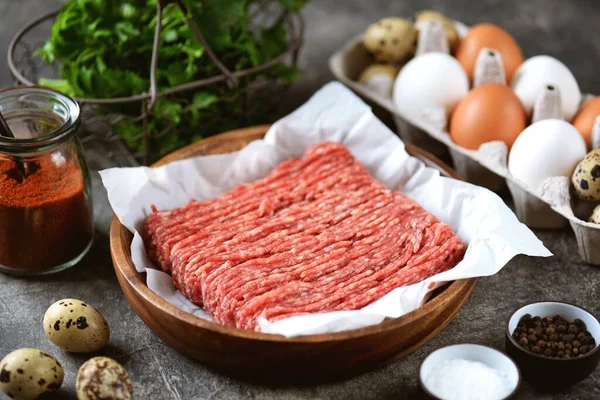 Carne Fresca Picada Pronta Para Cozinhar Almôndegas — Fotografia de Stock