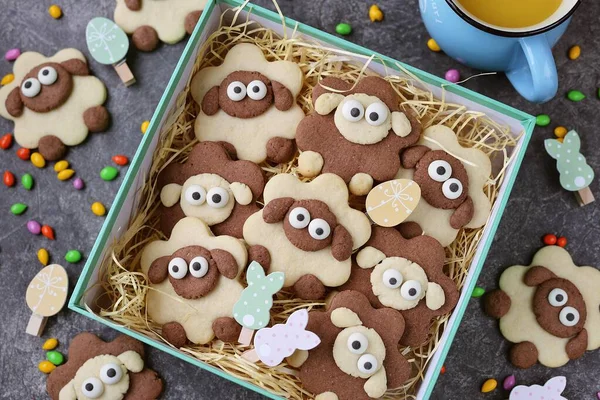 Cute Easter lamb shortbread cookies. Easter cookies for children.
