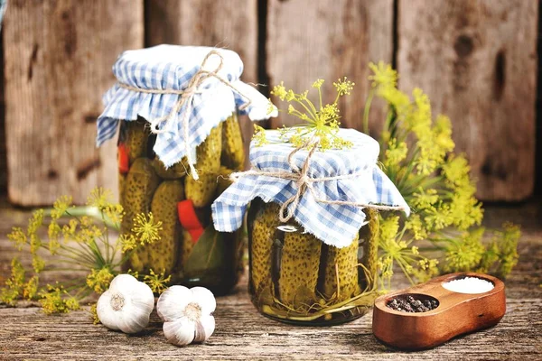 Homemade Pickled Cucumbers Bell Pepper Dill Garlic — Stock Photo, Image