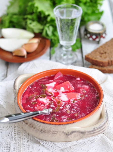 Jantar, sopa ucraniana de verduras borsch — Fotografia de Stock