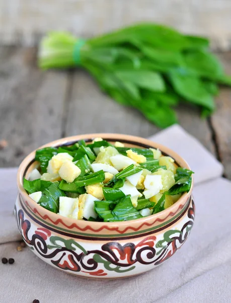 Ensalada de huevos verdes picados con papa, ramson y queso parmesano — Foto de Stock