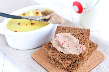 Tavuk karaciğer pate ekmek ve plaka