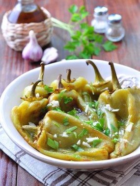 Roasted peppers with garlic, parsley and sea salt
