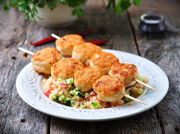 Roasted turkey meat balls with couscous and vegetables — Stock Photo, Image