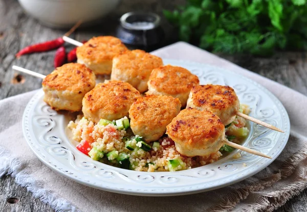 Roasted turkey meat balls with couscous and vegetables — Stock Photo, Image