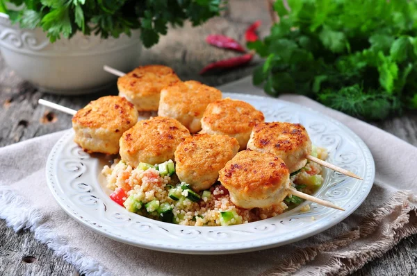 Roasted turkey meat balls with couscous and vegetables — Stock Photo, Image