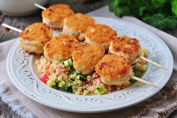 Roasted turkey meat balls with couscous and vegetables — Stock Photo, Image