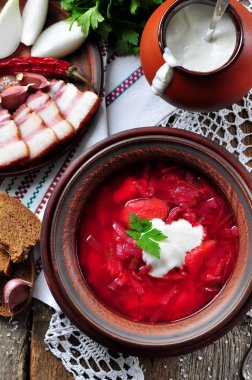 Akşam yemeği, sebze borsch Ukraynalı çorbası