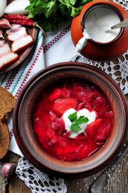 Akşam yemeği, sebze borsch Ukraynalı çorbası