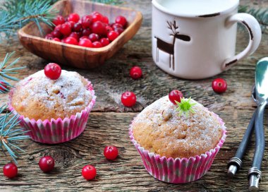 taze ve kurutulmuş cranberries ile ev yapımı kek