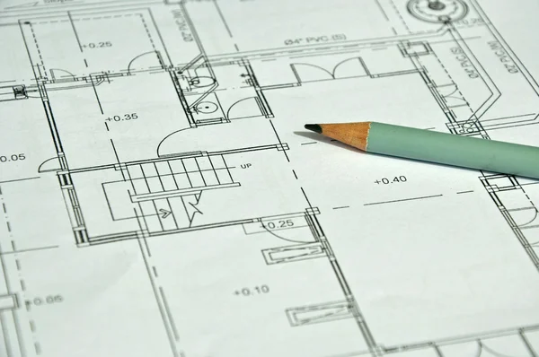 แผนสถาปัตยกรรมและดินสอ — ภาพถ่ายสต็อก