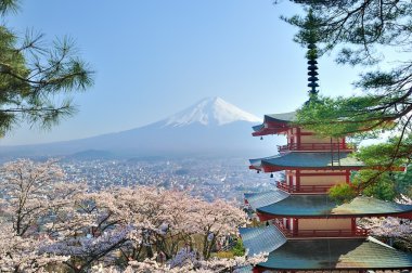 Chureito Pagoda ve Fuji Japonya