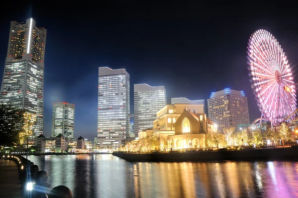 Yokohama skyline på natten, Japan — Stockfoto