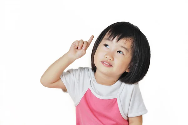 Asiático pequeña chica niño apuntando a algo — Foto de Stock