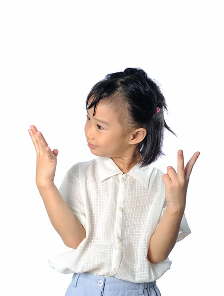 Glücklich asiatische Kind zählen Zahl und wissen die Antwort — Stockfoto