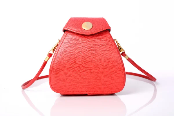 Red leather women bag  isolated on white background — Stock Photo, Image