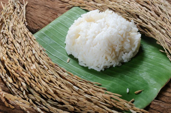 水田バナナの葉のご飯 — ストック写真