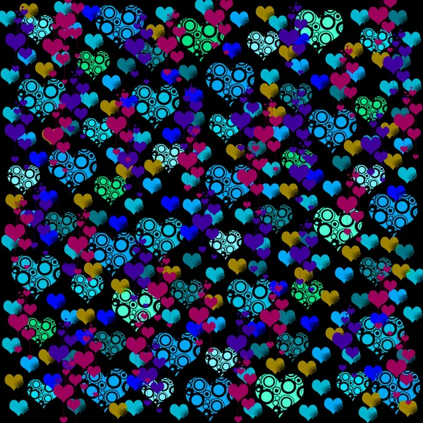 Illustrazioni colorate di cuori d'amore su sfondo nero. Set di cuori amore silhouette. Amore cuori sfondi colorati per la carta di San Valentino, biglietto di compleanno . — Foto Stock