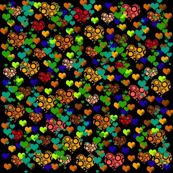 Красочные иллюстрации любовных сердец на черном фоне. Силуэт любовных сердец. Love hearts colorful backgrounds for Valentine 's Day card, Birthday card . — стоковое фото