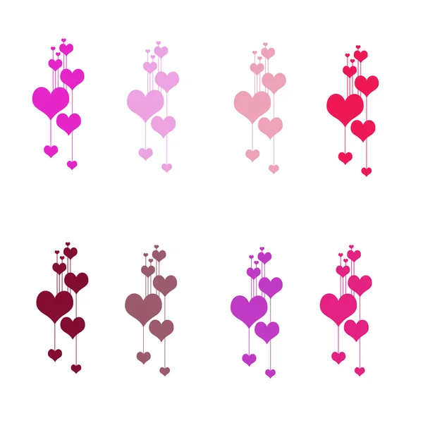 Illustrazioni colorate di cuori d'amore su sfondo bianco. Set di cuori amore silhouette. Amore cuori sfondi colorati per la carta di San Valentino, biglietto di compleanno . — Foto Stock