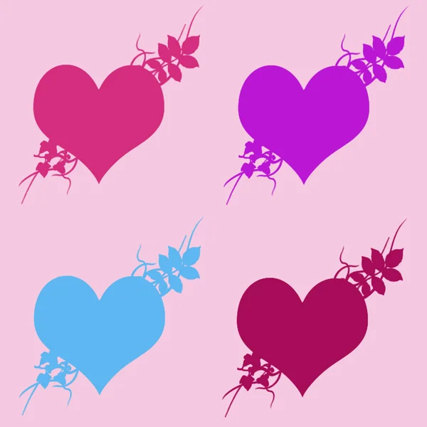 Färgglada illustrationer av love hjärtan på färgstarka bakgrund. Uppsättning av love hjärtan silhuett. Älskar hjärtan färgstarka bakgrunder för alla hjärtans dagskort, födelsedagskort. — Stockfoto