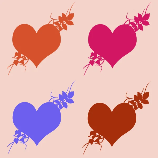 Πολύχρωμες εικονογραφήσεις των καρδιές αγάπη στο ζωηρόχρωμο κλίμα. Σύνολο αγάπη καρδιές σιλουέτα. Αγάπη η καρδιές πολύχρωμα φόντα για ημέρα του Αγίου Βαλεντίνου κάρτα, κάρτα γενεθλίων. — Φωτογραφία Αρχείου
