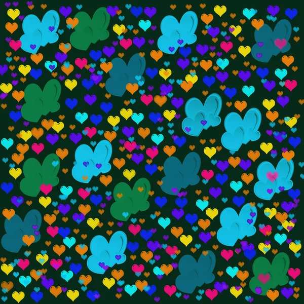 Ilustraciones coloridas de corazones de amor sobre fondo negro. Conjunto de corazones de amor silueta. Amor corazones fondos coloridos para la tarjeta del día de San Valentín, Tarjeta de cumpleaños . —  Fotos de Stock