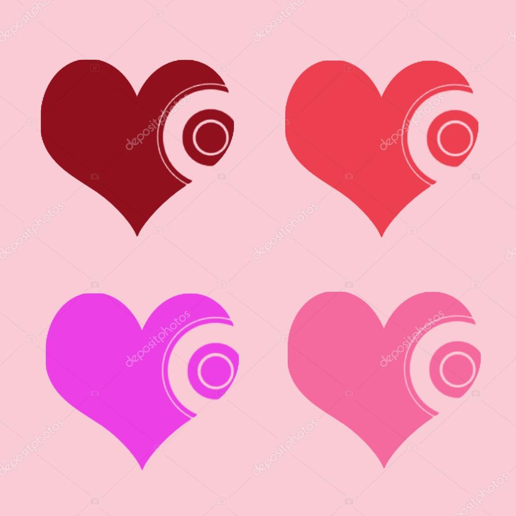 Illustrazioni colorate dei cuori di amore su fondo colorato Insieme della siluetta di cuori di amore