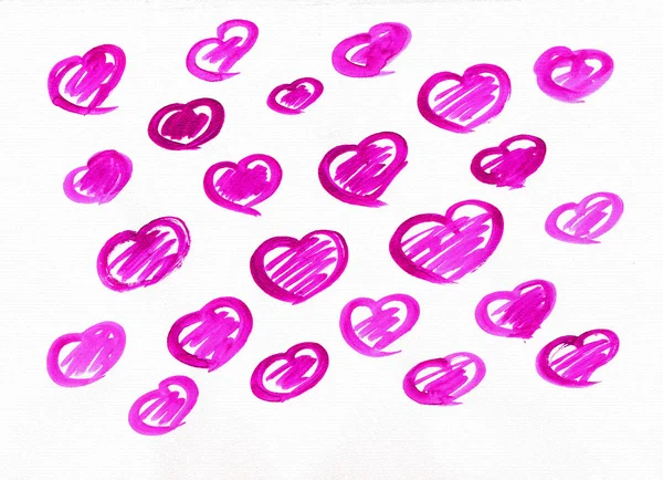 Conjunto de acuarela púrpura amor corazones dulces para el saludo, tarjeta de San Valentín día. Amor acuarela corazones fondo. Amor formas de corazón para la tarjeta de felicitación. Conjunto de corazones de amor. Amor corazones patrón retro —  Fotos de Stock