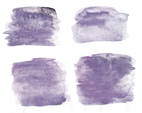 Verzameling van aquarel violet ontwerpelementen geïsoleerd op een witte achtergrond. Set blots, ontwerp elementen illustraties voor het schrijven. Aantal verschillende vintage kleurrijke tekstballonnen. — Stockfoto