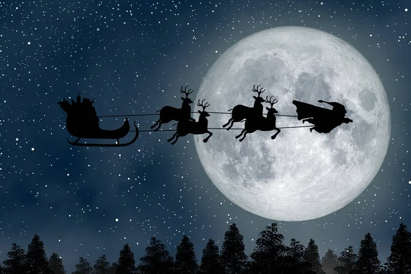 Super Papai Noel Man Super Herói Voando Sobre Lua Cheia — Fotografia de Stock