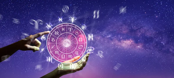 Астрологічні Знаки Зодіаку Всередині Кола Гороскопа Астрологія Знання Зірок Небі — стокове фото