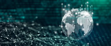 Teknolojinin geleceği. Dijital Yakınsama, Teknolojik Yakınsama ve Medya Yakınsaması. Global Sosyal Ağ ve İş Bağlantısı Konsepti. NASA tarafından döşenmiş elementler. 3B Hazırlama. 