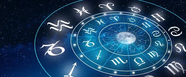 Signo Zodíaco Astrologia Horóscopo Azul Profundo Estrela Fundo Lua Poder — Fotografia de Stock