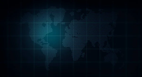 商业技术背景与世界地图的波尔卡点 蓝色背景的世界地图 — 图库照片