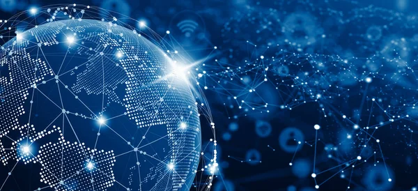 グローバルソーシャルネットワークとビジネス接続の概念 World Networkのイラスト インターネットとテクノロジーの未来 スペースのコピー — ストック写真
