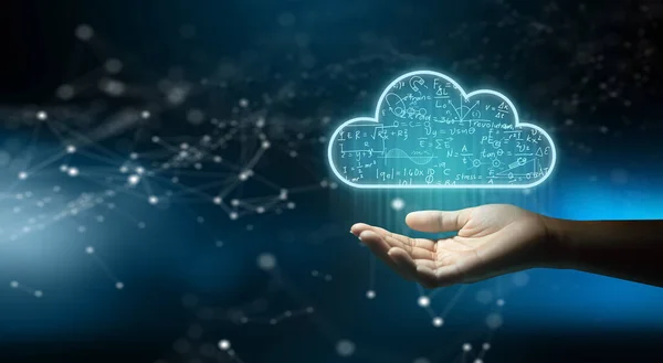 Zakenman Hand Holding Cloud Computing Technologie Internet Opslagnetwerk Cloud Service — Stockfoto