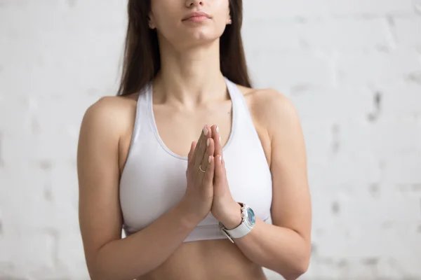 Yoga Indoors: Anjali mudra — Stock Photo, Image