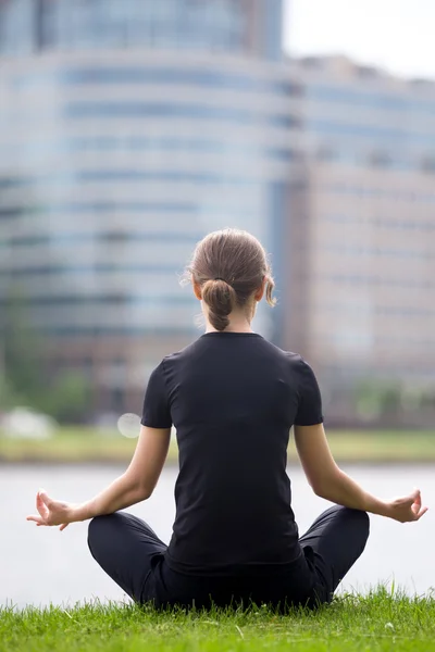 Young office woman meditating — Stock Photo, Image